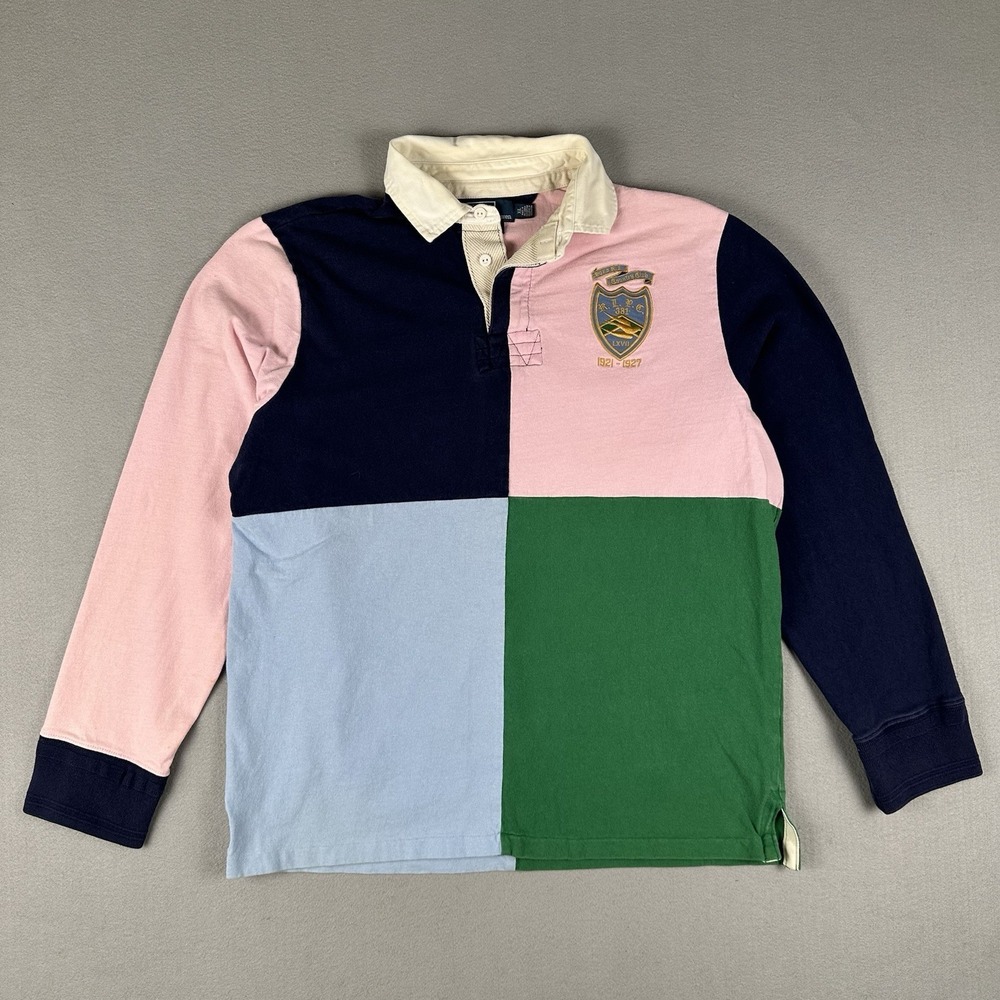 Polo Ralph Lauren Rugby Shirt Mens XL Colorblock Crest Patch Long Sleeve